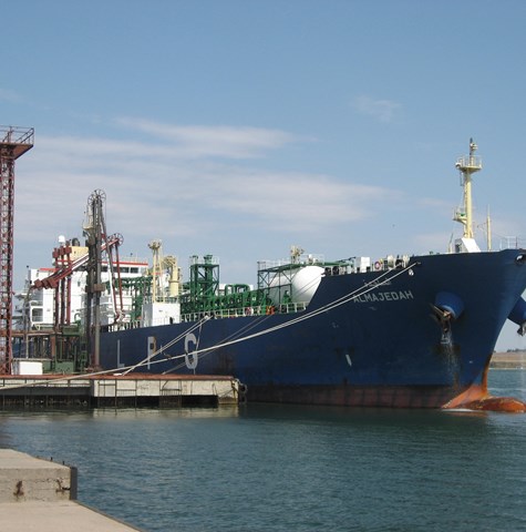 A Liquified Natural Gas tanker in Yuzhny Port