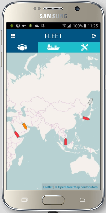 A screenshot on a mobile phone of vessel locations on a map