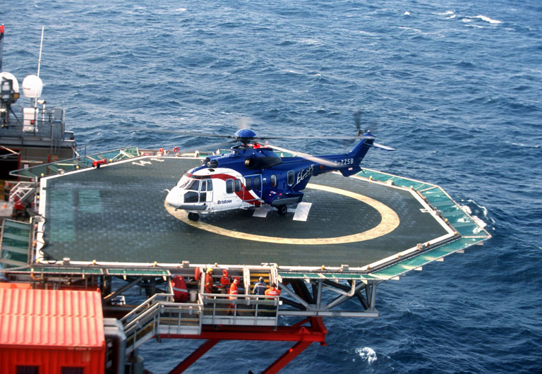 Helicopter on offshore helideck
