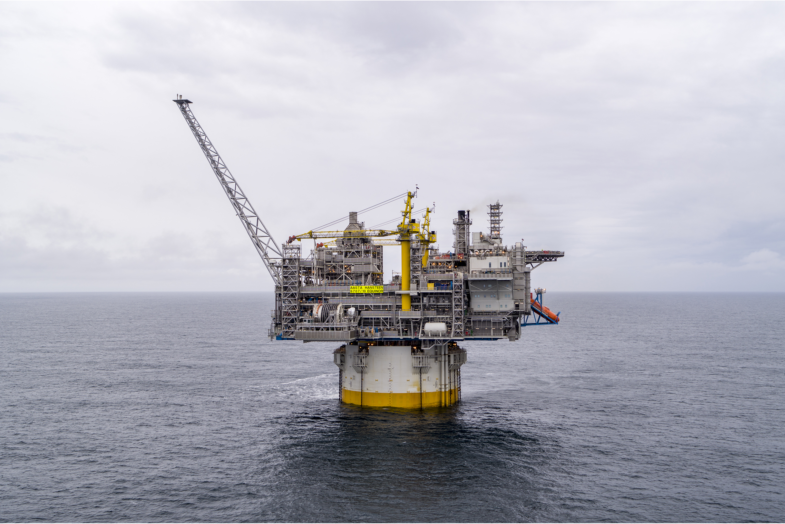 Norwegian oil platform with grey skies