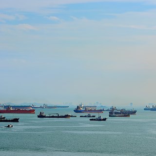 Ships anchored off the coast
