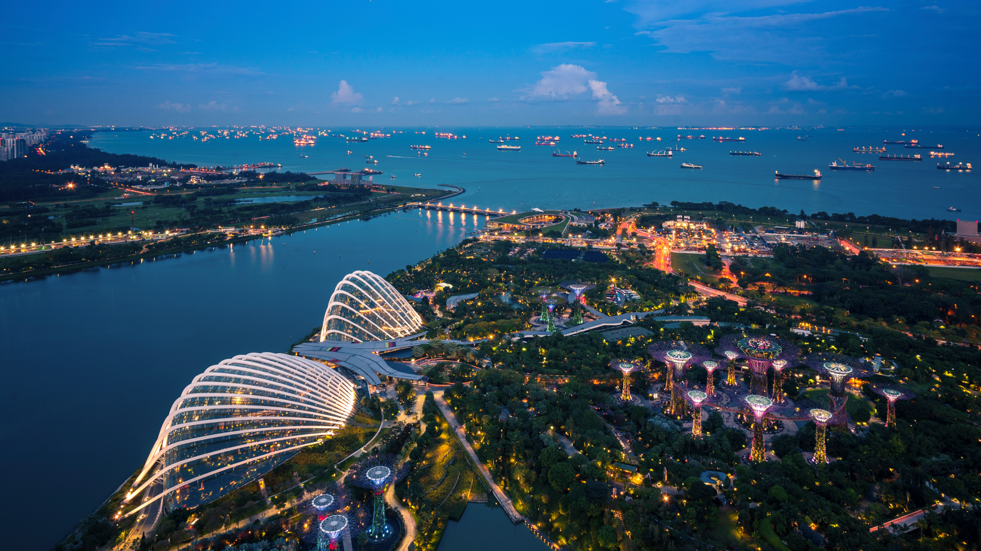 Singapore harbour at night