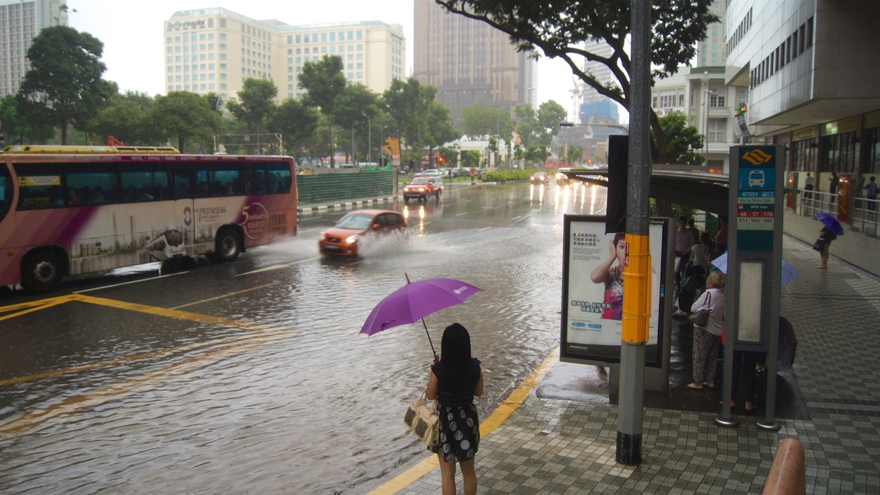 An image of flooding in a Singapore street