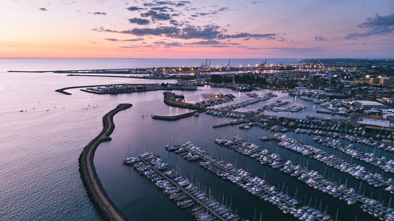 An aerial image of Freemantle Port Australia