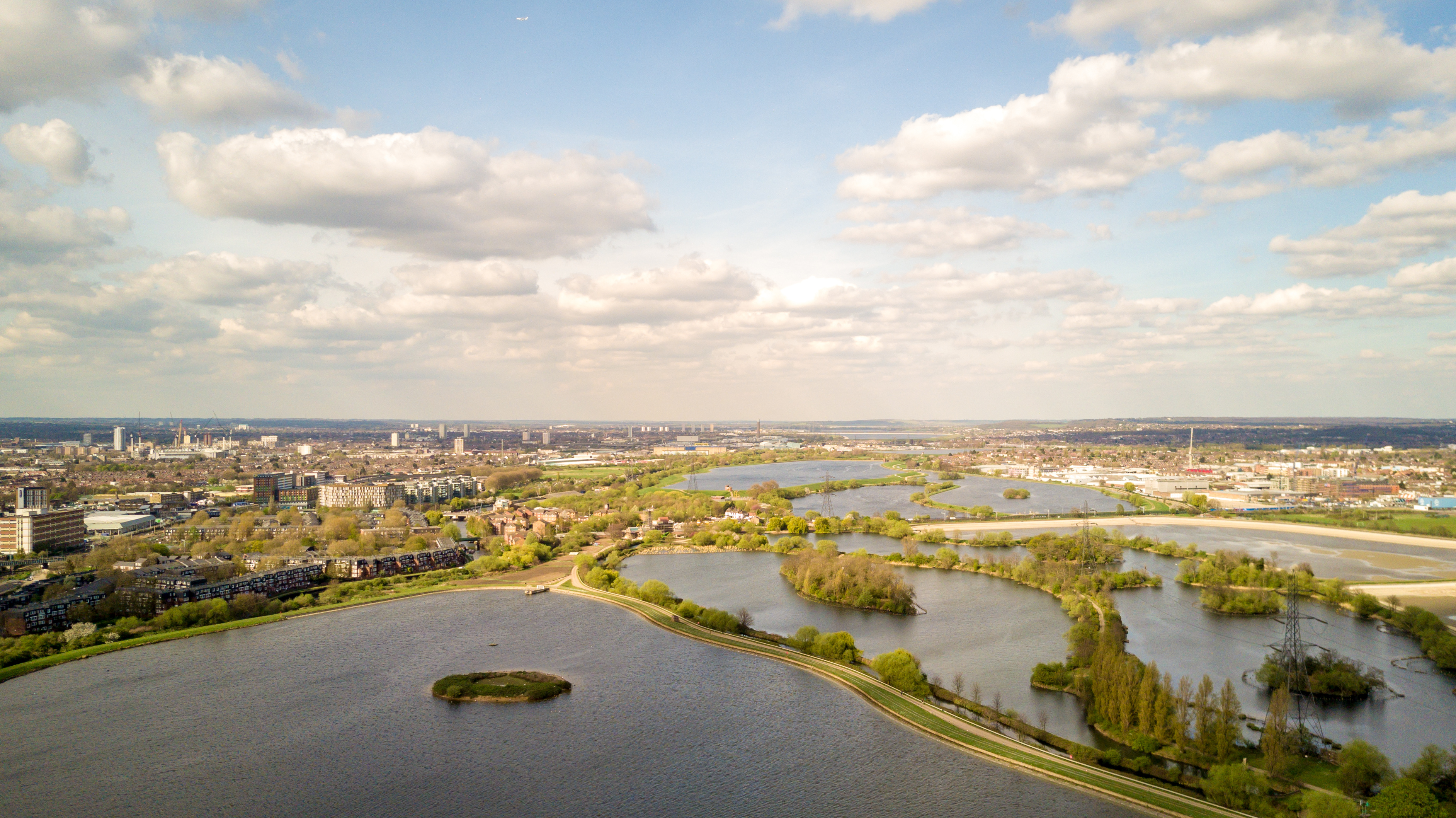 An aerial image of Waltham Forest lakes in London