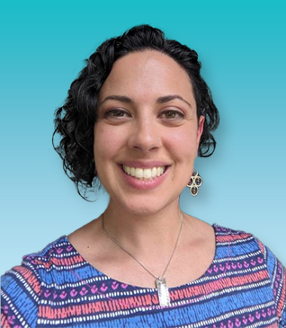 Leah Chaudhari with blue background